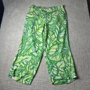 Women's Lilly Pulitzer Size 4 Lela Toucan Crop‎ Wide Leg Tropical Green Pants